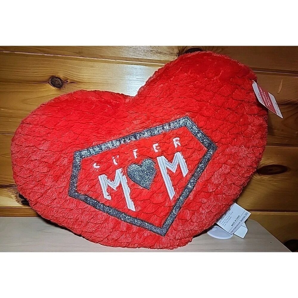Red Heart Shaped Super Mom Pillow Decorative Mother's Day Glitter